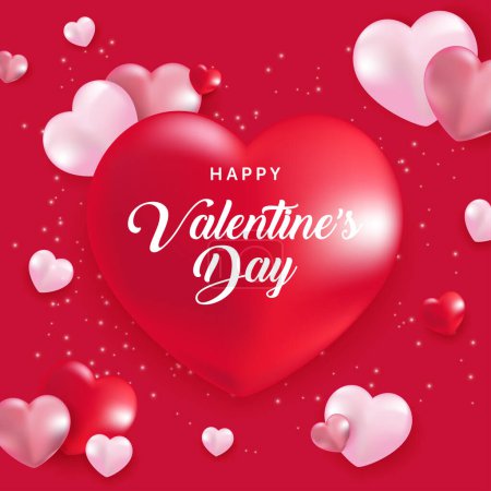Ilustración de Feliz día de San Valentín Venta Poster o pancarta con símbolo de corazón y elementos de San Valentín sobre fondo rosa. Plantilla de promoción y compra para el amor y el concepto de San Valentín - Imagen libre de derechos