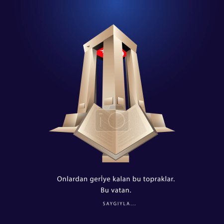 Téléchargez les illustrations : 18 mart anakkale Zaferi Kutlu Olsun Canakkale Monument and Turkish Flag Vector. Traduction : 18 mars, Heureuse Victoire de l'anakkale. - en licence libre de droit