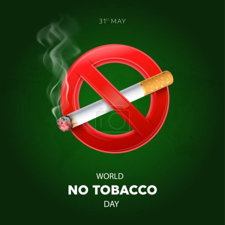 Illustration for Realistic No Smoking sign on black background for May 31st World No Tobacco Day. Vector Illustration.Smoke steam with cigarettes - Royalty Free Image