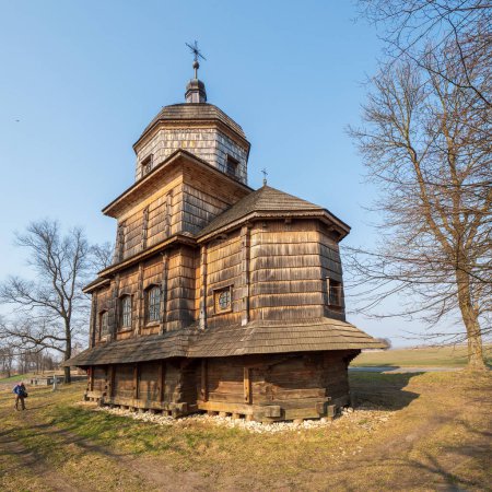 Photo for A Historic wooden Greek Catholic Church In the village of Korczmin, erected In 1658. Spring. - Royalty Free Image