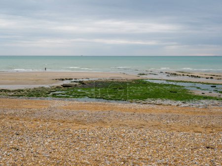 La costa marítima entre Audresselles y Ambleteuse. Pescador captura de peces de mar. Waters of the English Channel - The La Manche Channel (en inglés). Francia.