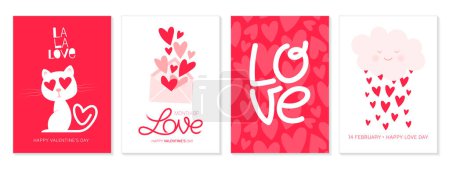 Téléchargez les illustrations : Happy Valentine's Day Trendy Greeting Cards. Red Background Abstract Poster Art Templates. Great for Printing Cards, Social Media Posts, etc. - en licence libre de droit