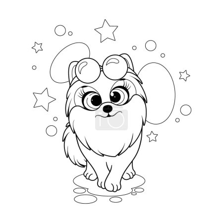 Ilustración de Página para colorear. Dibujos animados perro divertido, spitz pomeraniano con glasess - Imagen libre de derechos