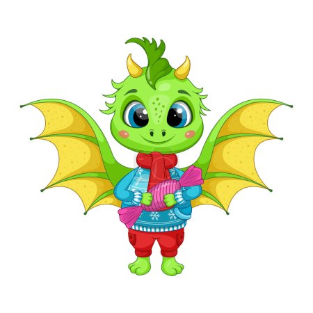 Christmas Cartoon Green Dragon with Candy