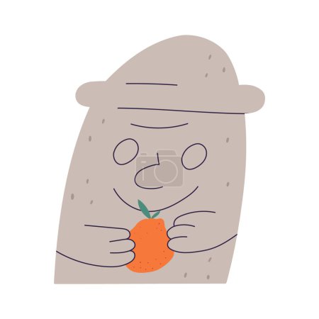 Ilustración de Hito de la isla coreana de Jeju: estatua de piedra con dekopon, ilustración vectorial plana aislada sobre fondo blanco. Estatua de Dol Hareubang sosteniendo mandarina o naranja. - Imagen libre de derechos