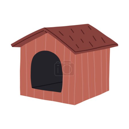 Photo for Wooden house for dogs, hand drawn flat vector illustration isolated on white background. Home for domestic pet, outdoor or indoor furniture for animals. - Royalty Free Image