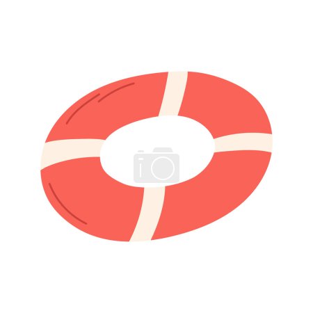 Photo for Hand drawn lifebuoy, cartoon flat vector illustration isolated on white background. Inflatable rubber ring for safe swimming in the pool, sea or ocean. Red and white lifebuoy. - Royalty Free Image