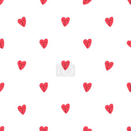 Photo for Cute little heart with face, Valentine's day seamless pattern - flat vector illustration on white background. Quirky and funny doodle heart. Hand drawn holiday pattern. - Royalty Free Image