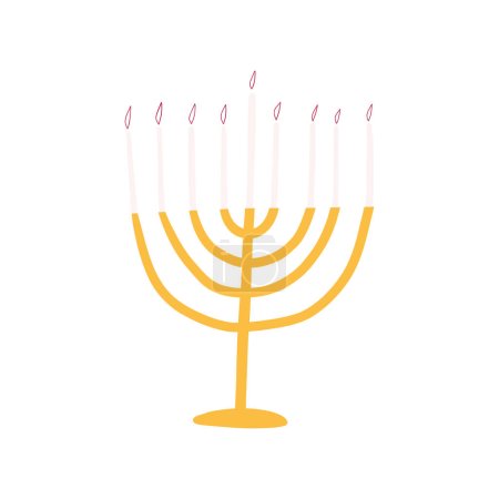Téléchargez les photos : Mignon dessiné à la main Hanoukka bougies menorah, illustration vectorielle plat dessin animé isolé sur fond blanc. Fête de Noël juive. - en image libre de droit
