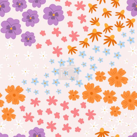 Photo for Cute floral seamless pattern, cartoon flat vector illustration. Spring meadow background with various flowers. Hand drawn plants. Concepts of nature and summer. Great for textile and fabric print. - Royalty Free Image