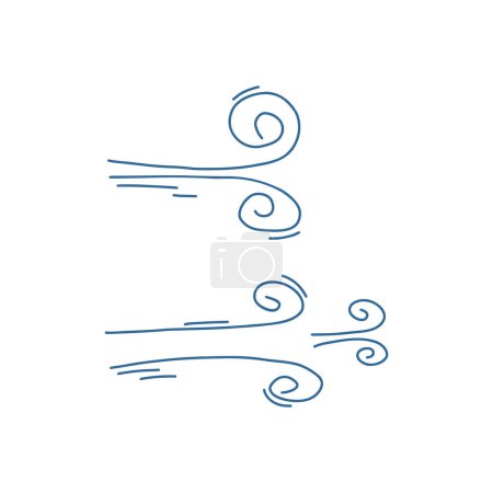 Handgezeichnete Windböen-Kritzeleien, Cartoon-flache Vektorillustration isoliert auf weißem Hintergrund. Elemente der Wettervorhersage. Niedliche Wirbel in Bewegung.