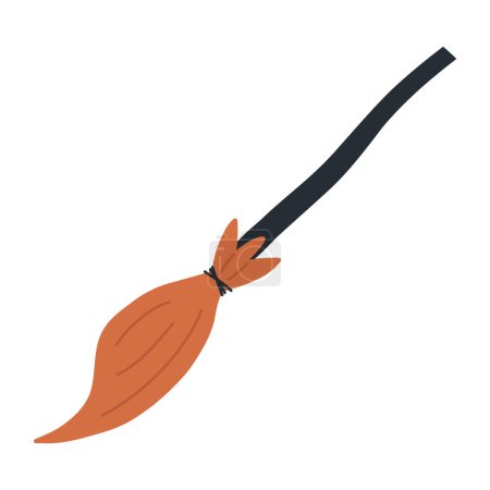 Photo for Hand drawn broomstick, cartoon flat vector illustration isolated on white background. Simple broom for floor sweeping or witchcraft. Halloween decoration element. - Royalty Free Image