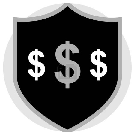 Ilustración de Icono de escudo de dinero en estilo negro. vector ilustración del símbolo del dólar aislado. - Imagen libre de derechos
