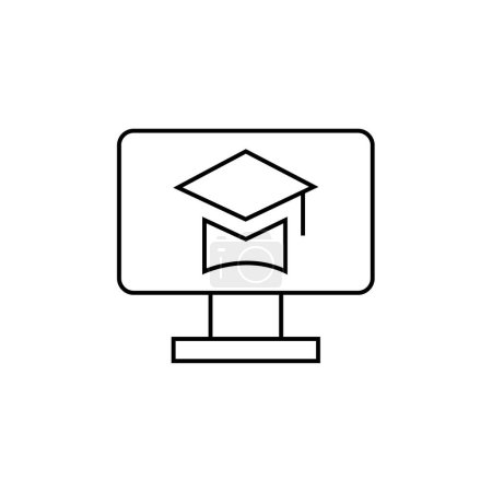 Illustration for Education and learning line icon. graduation cap on computer screen vector illustration - Royalty Free Image