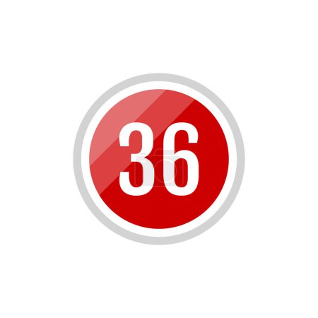 Illustration for Round glass red vector illustration sign icon of number 36 - Royalty Free Image