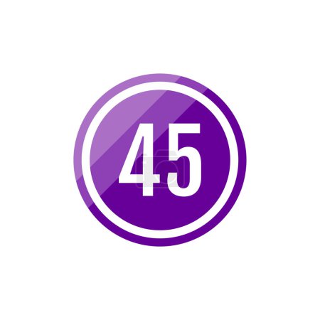 Ilustración de Vidrio redondo vector púrpura icono de signo de ilustración del número 45 - Imagen libre de derechos