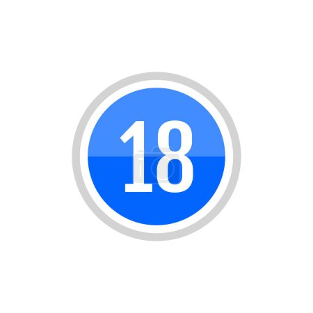 Ilustración de Icono de signo de ilustración de vector redondo azul del número 18 - Imagen libre de derechos