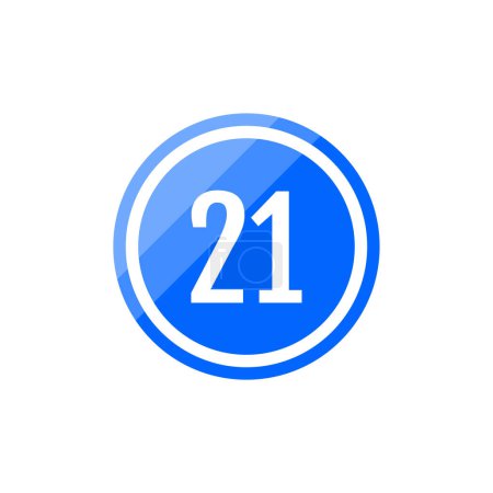 Ilustración de Icono de signo de ilustración de vector redondo azul del número 21 - Imagen libre de derechos