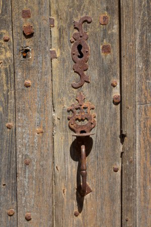Photo for Old wooden door with lock - Royalty Free Image
