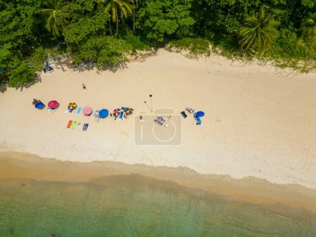 Foto de Drone aerial view of Haad Laem Sing Beach in Phuket, Thailand. - Imagen libre de derechos