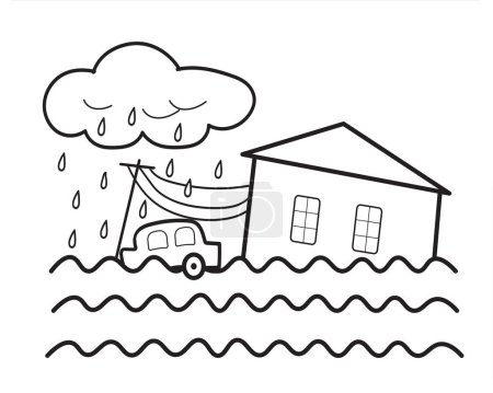 Téléchargez les photos : Une maison endommagée par les inondations, les fortes pluies et le niveau élevé de l'eau de mer. Réchauffement climatique, changement climatique et catastrophe naturelle concept. - en image libre de droit