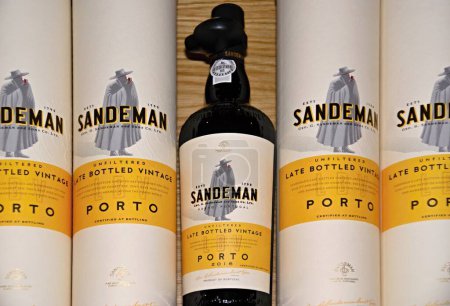 Photo for Exclusive Sandeman Portwine bottles in the Factory Shop in Vilanova da Gaia, Porto - Portugal - Royalty Free Image