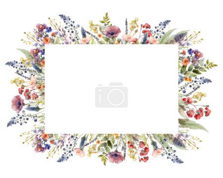 Illustration for Watercolor painted floral frame on white background. - Royalty Free Image