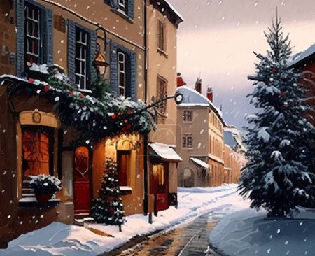 Christmas town street at winter day