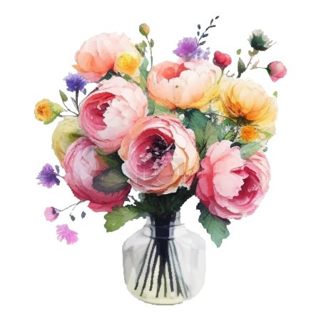 Ilustración de Vintage flor acuarela primavera concepto. Ramo de flores vintage con flores de primavera y hojas para invitación, tarjeta de felicitación - Imagen libre de derechos