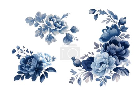 Marineblaue Aquarellblumen Set. Hochzeitskonzept. Vektordesign