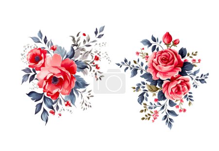 Ilustración de Acuarela flores Vintage rosas rojas flores. Vector - Imagen libre de derechos