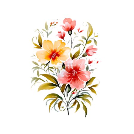 Illustration for Watercolor pink and yellow wild flowers. Isolated and editable vector - Royalty Free Image