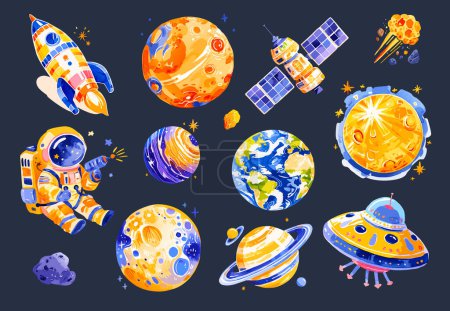 Illustration for Space Watercolor Clipart Set vector - Royalty Free Image