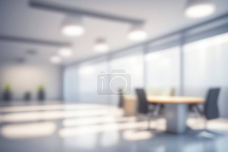 Photo for Beautiful blurred background of a light modern office interior with panoramic windows and beautiful lighting. - Royalty Free Image