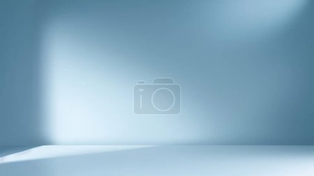 Photo for Minimal abstract simple light blue background for product presentation. Shadow and light from windows on plaster wall. - Royalty Free Image