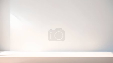Photo for Minimalistic simple light pearl background for product presentation. Incident light from the window on the wall and floor. - Royalty Free Image
