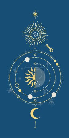 Foto de Horóscopo astrológico del zodíaco muestra ilustraciones vectoriales de diseño lineal. Signo zodiacal de estilo retro. Cáncer. - Imagen libre de derechos