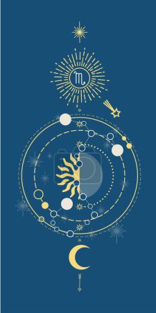 Foto de Horóscopo astrológico del zodíaco muestra ilustraciones vectoriales de diseño lineal. Signo zodiacal de estilo retro. Escorpio. - Imagen libre de derechos