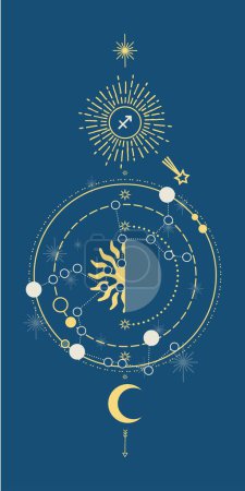 Foto de Horóscopo astrológico del zodíaco muestra ilustraciones vectoriales de diseño lineal. Signo zodiacal de estilo retro. Sagitario. - Imagen libre de derechos