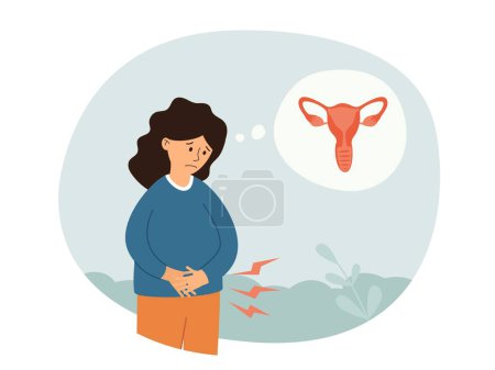 Ilustración de Female reproductive system disease concept. Female gynecological problems infertility endometriosis. Anatomical ovaries, vagina symbol menstruation and ovulation. Isolated vector illustration - Imagen libre de derechos