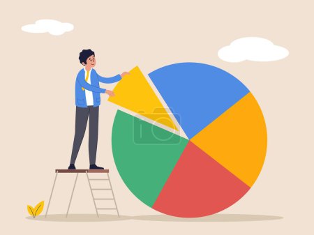 Investment asset allocation and rebalance concept. Businessman on ladder arrange pie chart as rebalancing investment portfolio to suitable for risk and return