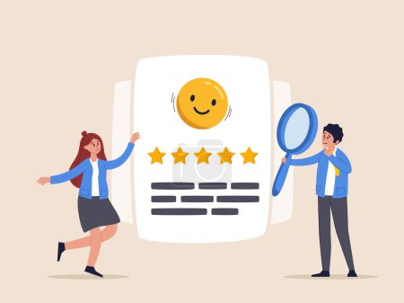 Illustration for Customer trust concept. Reputation management team monitor online feedback rating to improve brand positive rank and gain, marketing team monitor and analyze stars rating to increase satisfaction - Royalty Free Image