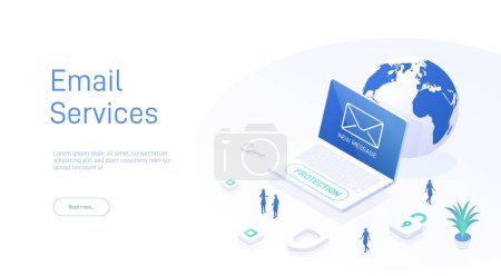 Illustration for Email service concept. Electronic mail message as business marketing. Newsletter sending mobile service layout or webmail. Web banner template. Email isometric vector illustration - Royalty Free Image