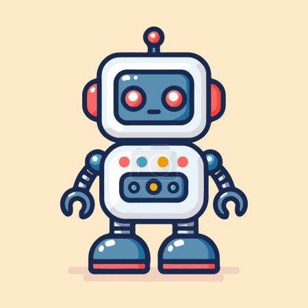 Illustration for Vector illustration of a friendly robot in a contour style with bright colors, designed to resemble a child toy. Ideal for educational materials, children books, and playful design projects. - Royalty Free Image