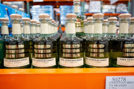 Photo for Los Angeles, California, United States - 03-01-2022: A view of several bottles of Tres Generaciones tequila, on display at a local grocery store. - Royalty Free Image