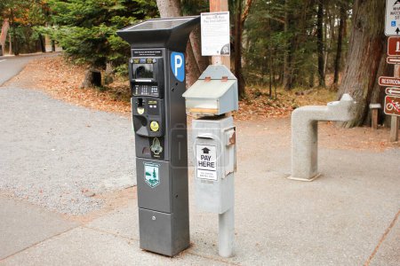 Photo for Friday Harbor, Washington, United States - 09-11-2021: A view of a automated parking payment machine. - Royalty Free Image