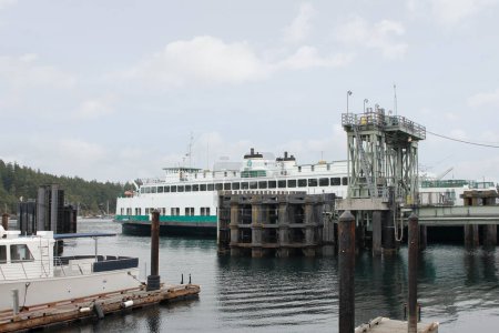 Photo for Friday Harbor, Washington, United States - 09-11-2021: A view of a ferry boat docked in the port. - Royalty Free Image
