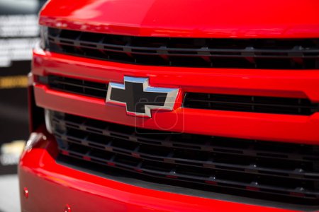 Photo for Puyallup, Washington, United States - 09-13-2021: A view of the Chevrolet emblem on the front grille of a truck. - Royalty Free Image