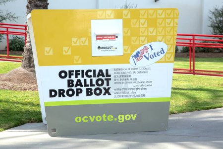Photo for Santa Ana, California, United States - 05-20-2022: A view of an official ballot drop box. - Royalty Free Image