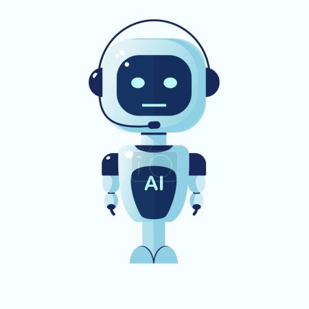 Cute blue robot standing on transparent background